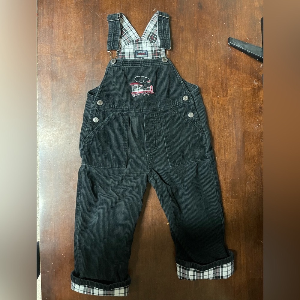 Authentic Place Toddler Boys train overalls- black corduroy size 3T